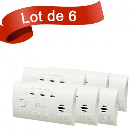 Lot de 6 détecteurs de Monoxyde de Carbone Kidde 10LLCO